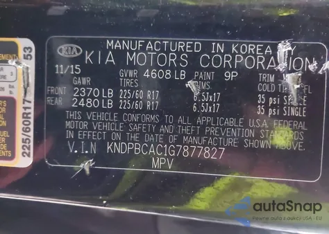 2016 Kia Sportage Lx z USA, uszkodzony, nr VIN KNDPBCAC1G7877827